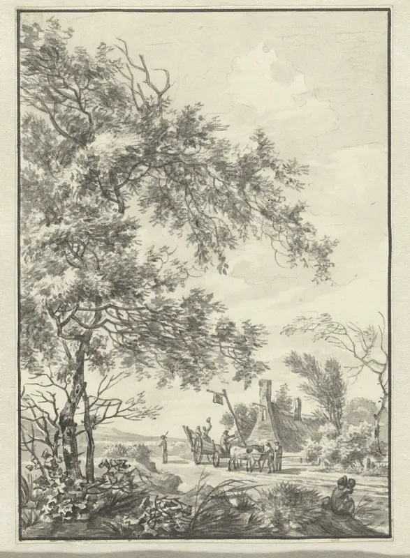 Landschap met boerenwagen bij een herberg Wall Art by Cornelis van Dokkum - High-Resolution Digital Print