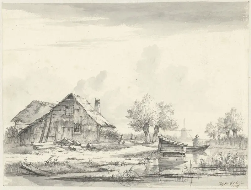 Landschap met boerenwoning bij water Wall Art by Hendrik Gerrit ten Cate - High-Resolution Digital Print