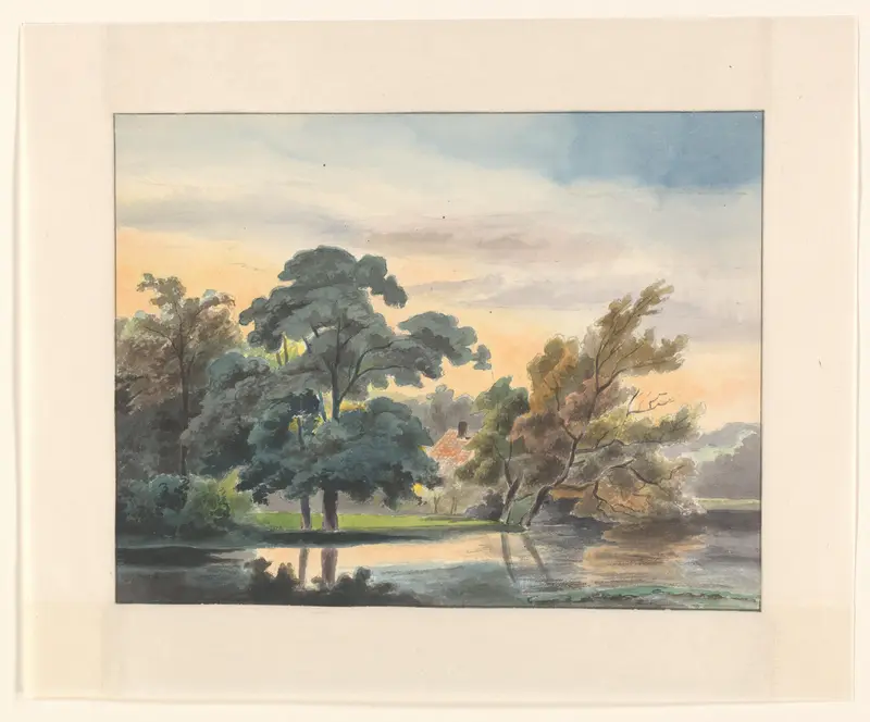 Landschap met bomen aan een waterkant Wall Art by Johannes van Reijn - High-Resolution Digital Print