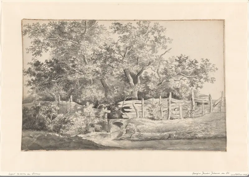 Landschap met bomen, een hek en een bruggetje Wall Art by Georgius Jacobus Johannes van Os - High-Resolution Digital Print