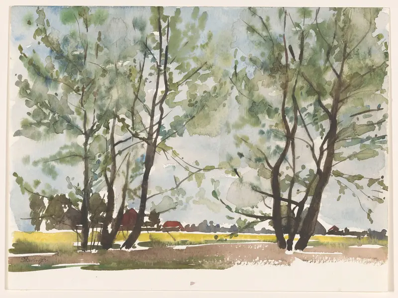 Landschap met bomen en boerderijen in Friesland Wall Art by Unknown - High-Resolution Digital Print