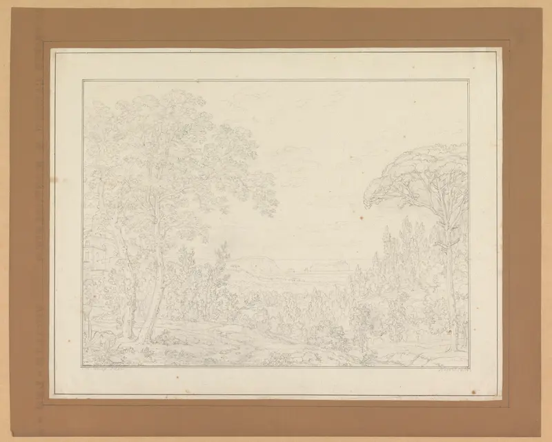 Landschap met bomen en een vergezicht op zee, nabij Napels Wall Art by Unknown - High-Resolution Digital Print