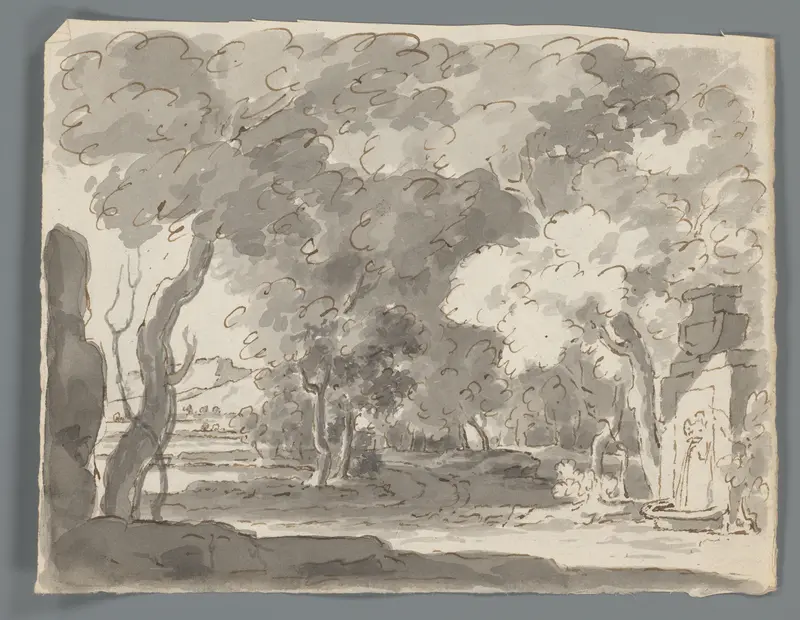 Landschap met bomen en fontein Wall Art by Matthijs Balen (1684-1766) - High-Resolution Digital Print