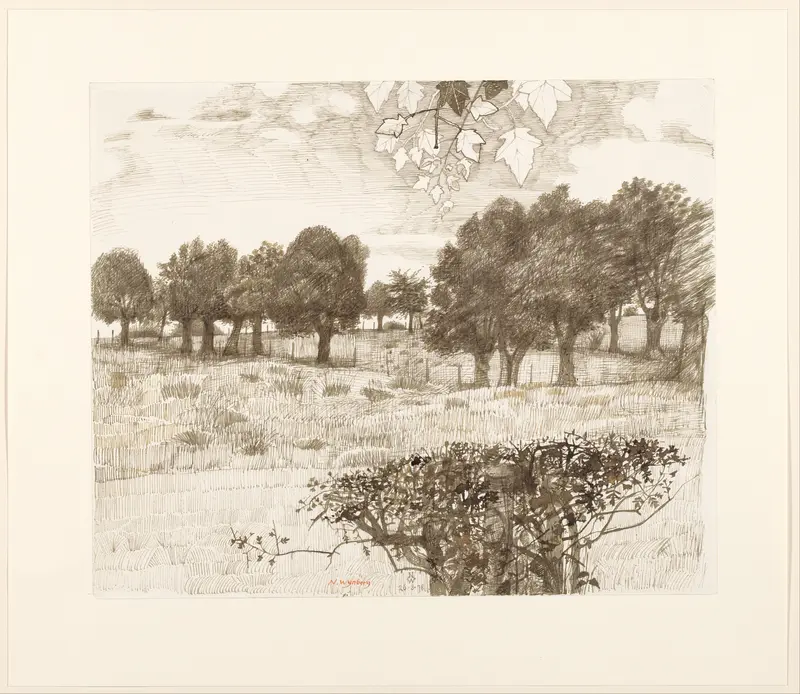 Landschap met bomen en hekwerk Wall Art by Unknown - High-Resolution Digital Print