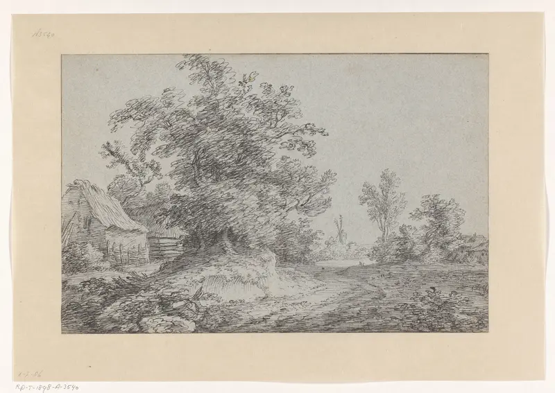 Landschap met bomen, huizen en een windmolen Wall Art by Jacob Esselens - High-Resolution Digital Print