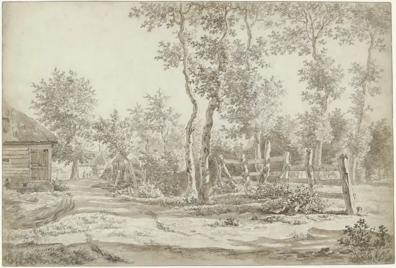 Landschap met bomen, huizen en rechts een hek Wall Art by Henricus Turken - High-Resolution Digital Print