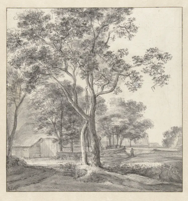 Landschap met bomen rond een schuur Wall Art by Simon de Vlieger - High-Resolution Digital Print