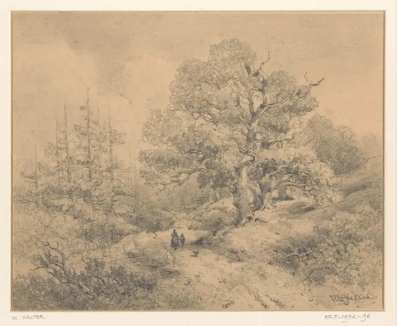 Landschap met bomen, twee figuren en een hond Wall Art by Willem Valter Pzn - High-Resolution Digital Print