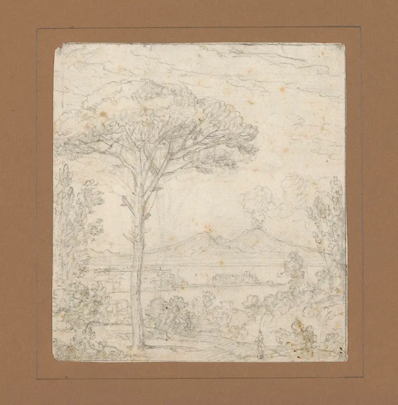 Landschap met boom en in de verte een rokende vulkaan Wall Art by Christoph Heinrich Kniep - High-Resolution Digital Print