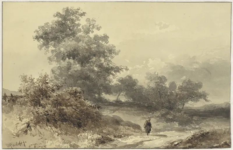 Landschap met bossage en een figuur op een landweg Wall Art by Willem Roelofs (I) - High-Resolution Digital Print