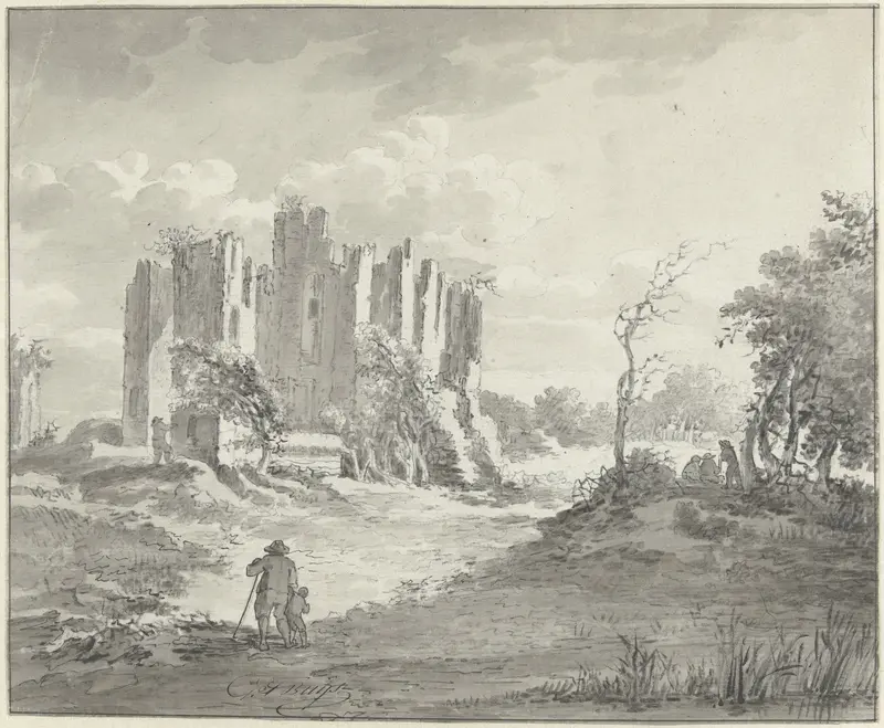 Landschap met bouwval en enige boeren Wall Art by Unknown - High-Resolution Digital Print