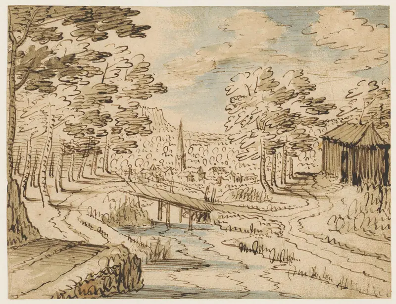 Landschap met brug Wall Art by Unknown - High-Resolution Digital Print