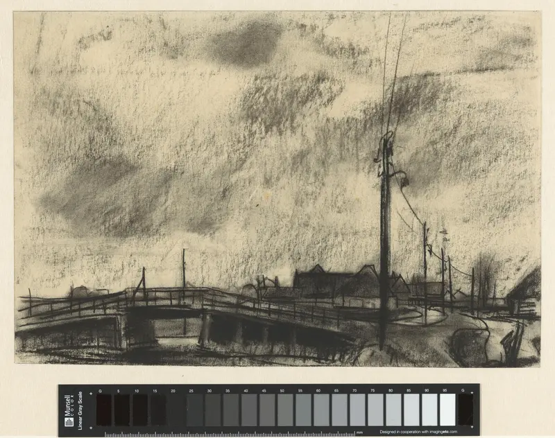 Landschap met brug en een elektriciteitspaal voor huizen langs in Noord-Holland Wall Art by Cor Hund - High-Resolution Digital Print