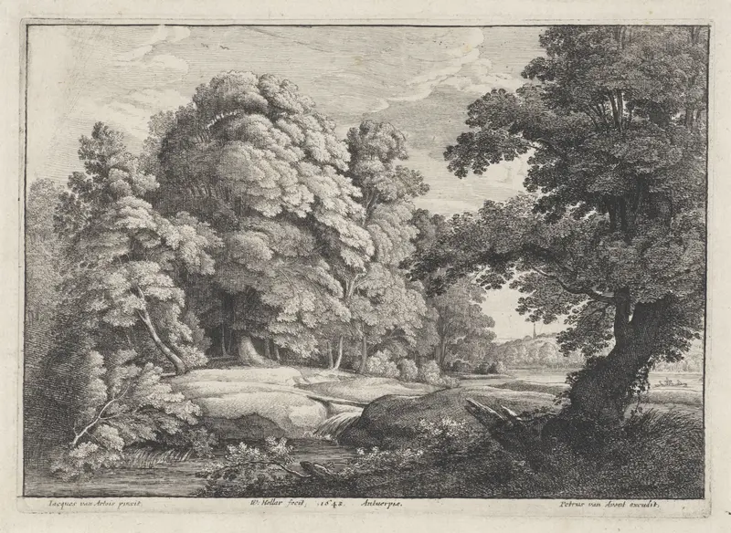 Landschap met bruggetje over een stromende rivier Wall Art by Unknown - High-Resolution Digital Print