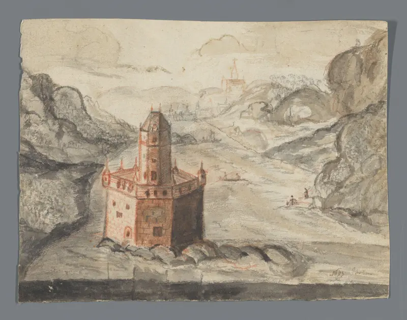 Landschap met burcht of toren Wall Art by Unknown - High-Resolution Digital Print