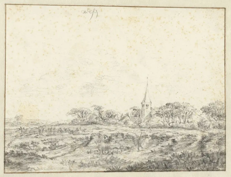 Landschap met de kerk van Sint Engelmundus, Driehuis, bij Velsen Wall Art by anonymous - High-Resolution Digital Print