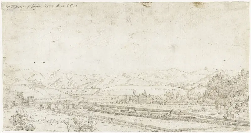 Landschap met de Ponte Milvio, buiten Rome Wall Art by Unknown - High-Resolution Digital Print