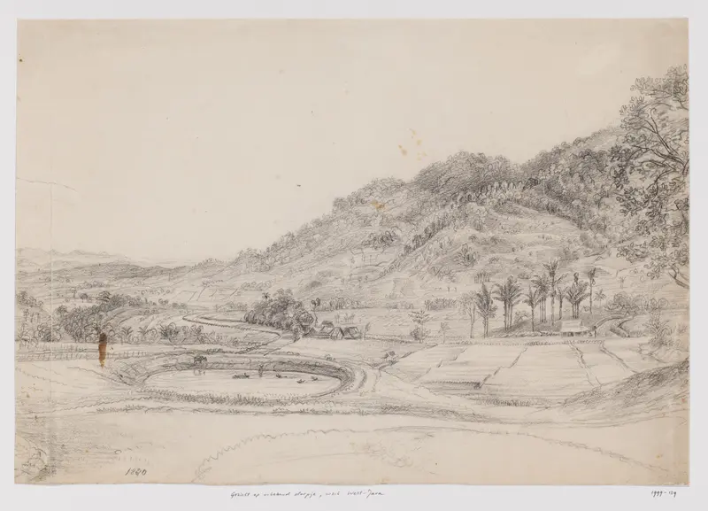 Landschap met dorp, vijver en rijstvelden, West-Java Wall Art by Adrianus Johannes Bik - High-Resolution Digital Print