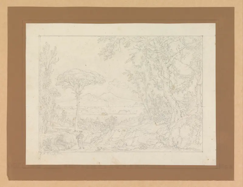 Landschap met drie mensen op de voorgrond Wall Art by Unknown - High-Resolution Digital Print