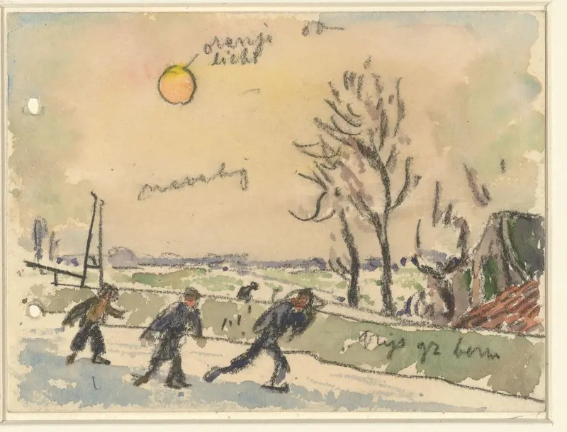 Landschap met drie schaatsers op een vaart Wall Art by Fik Abbing - High-Resolution Digital Print