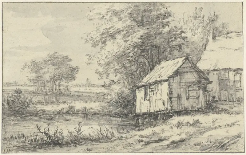 Landschap met een boerderij en schuur aan het water Wall Art by Jan Hulswit - High-Resolution Digital Print