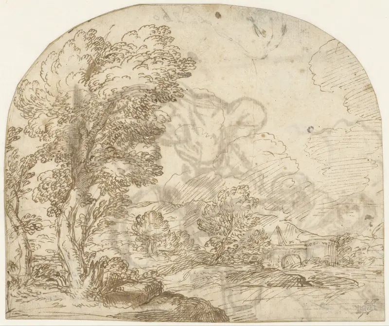 Landschap met een boom op de voorgrond Wall Art by Unknown - High-Resolution Digital Print