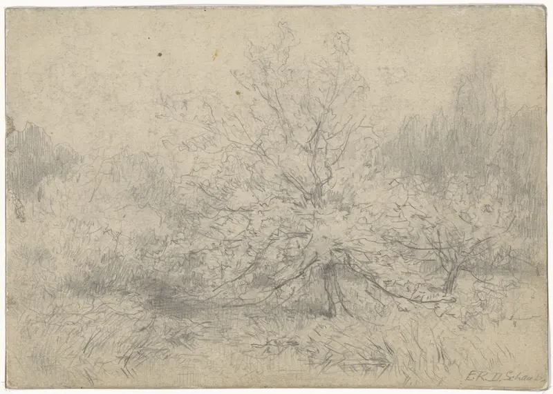 Landschap met een boom prominent in het midden Wall Art by Egbert Rubertus Derk Schaap - High-Resolution Digital Print