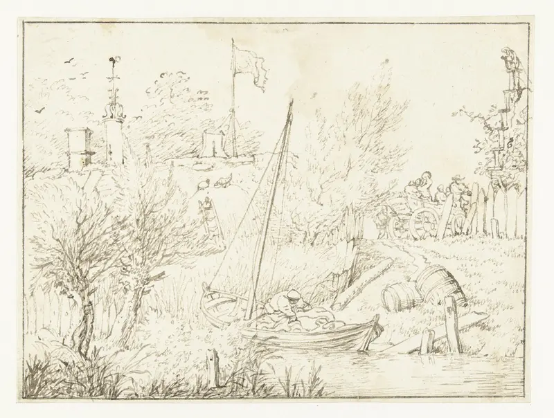 Landschap met een bootje, huizen en een kar Wall Art by anonymous - High-Resolution Digital Print