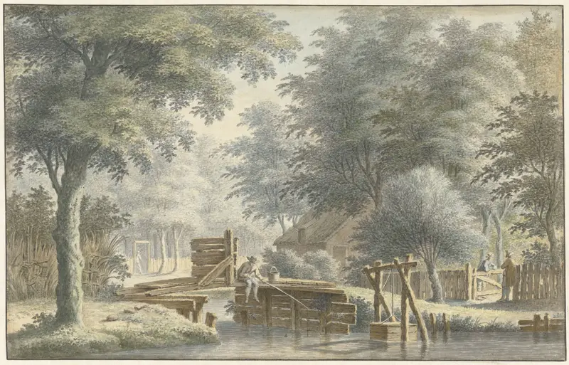 Landschap met een brug waarop een hengelaar Wall Art by Gerard van Rossum (1698/99-1772) - High-Resolution Digital Print