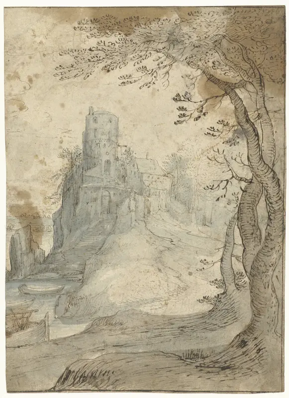 Landschap met een burcht op een rots Wall Art by Unknown - High-Resolution Digital Print