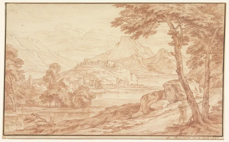 Landschap met een dorp aan het water Wall Art by Frans Boudewijns - High-Resolution Digital Print