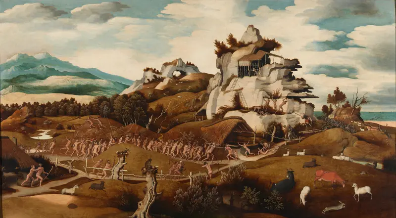 Landschap met een episode uit de verovering van Amerika Wall Art by Jan Jansz Mostaert - High-Resolution Digital Print