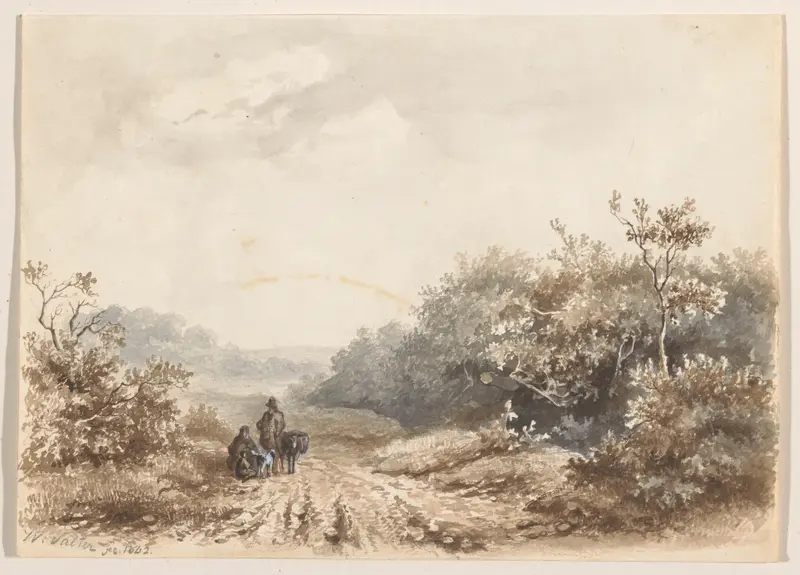 Landschap met een familie, een schaap en een hond Wall Art by Willem Valter Pzn - High-Resolution Digital Print