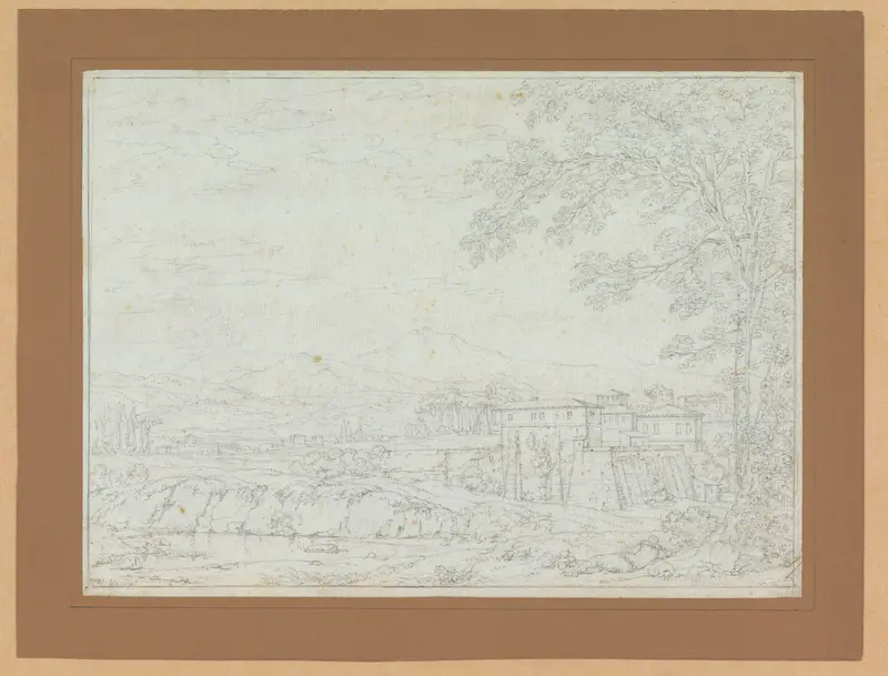 Landschap met een gebouw en op de voorgrond een slapende herder Wall Art by Unknown - High-Resolution Digital Print