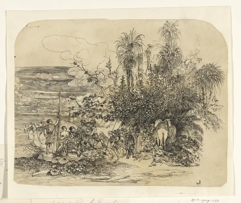 Landschap met een groep rustende oosterlingen met hun paarden en kamelen Wall Art by Rodolphe Bresdin - High-Resolution Digital Print