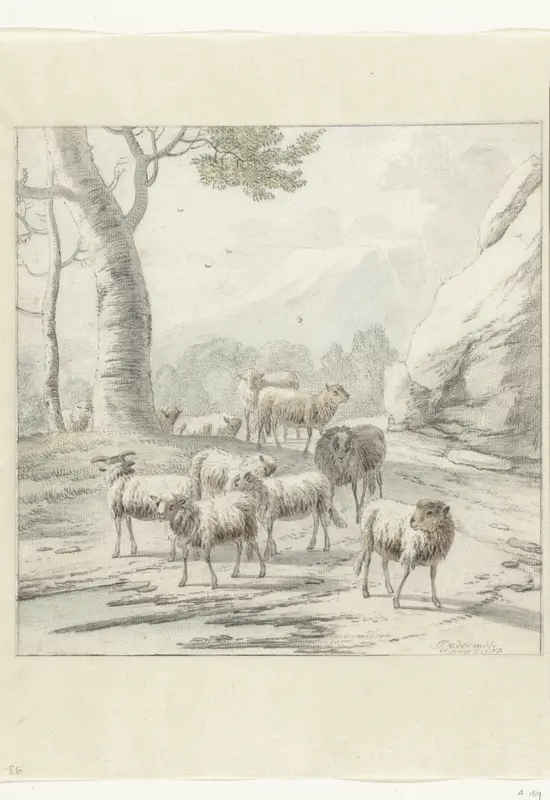 Landschap met een groep schapen bij de voet van een boom Wall Art by Jan van der Meer (II) - High-Resolution Digital Print