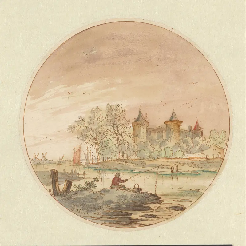Landschap met een hengelaar en een kasteel Wall Art by Aarnout ter Himpel - High-Resolution Digital Print