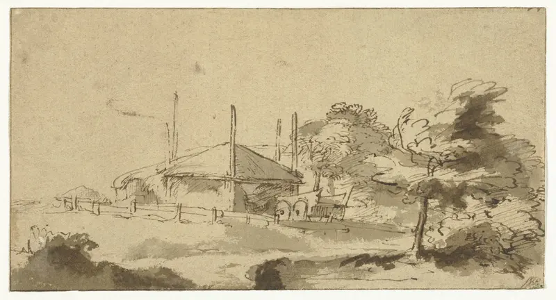 Landschap met een hooiberg en kar op een boerenerf Wall Art by anonymous - High-Resolution Digital Print