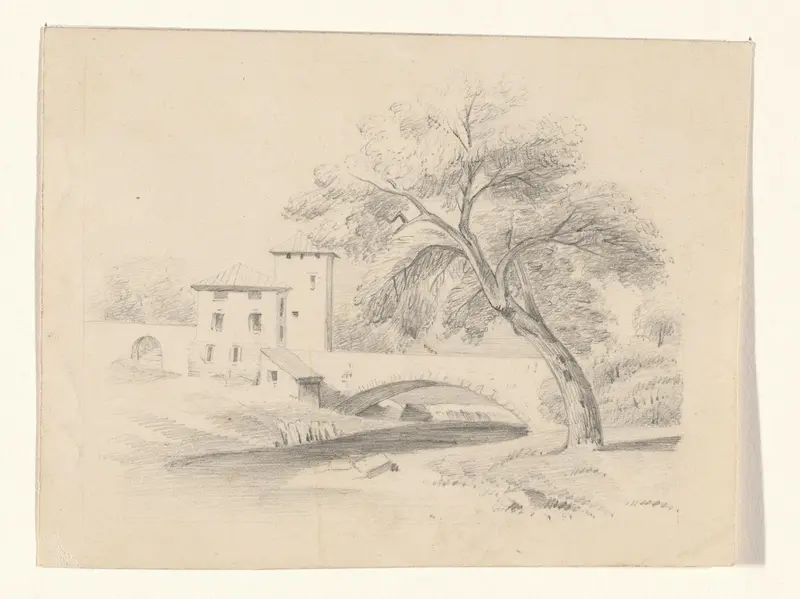 Landschap met een huis bij een brug Wall Art by anonymous - High-Resolution Digital Print