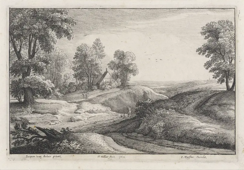 Landschap met een huis op een heuvel Wall Art by Unknown - High-Resolution Digital Print