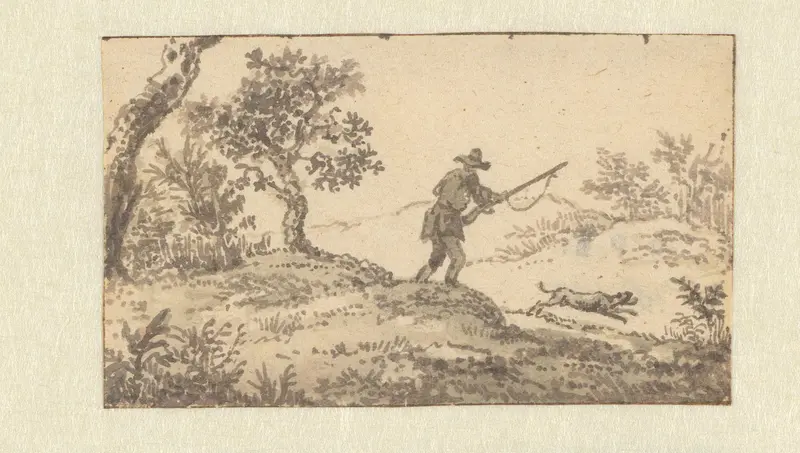 Landschap met een jager en zijn hond Wall Art by Aarnout ter Himpel - High-Resolution Digital Print