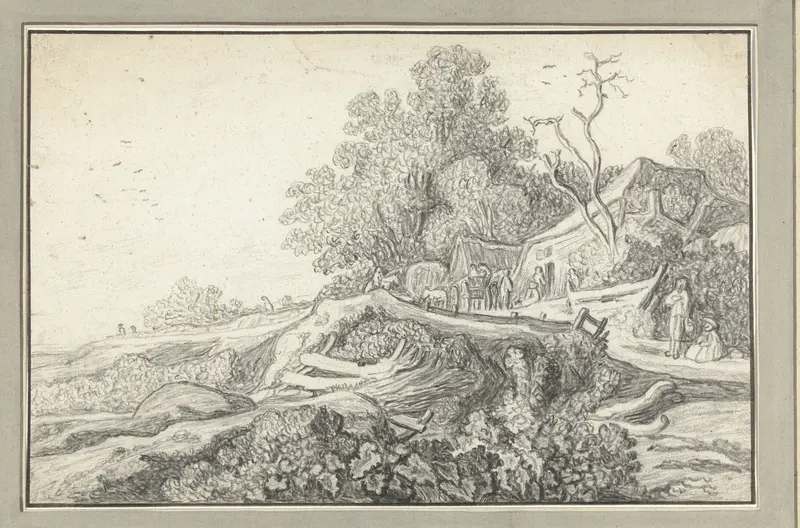 Landschap met een kar en figuren bij een boerderij Wall Art by anonymous - High-Resolution Digital Print
