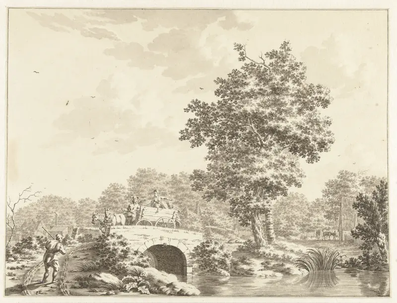 Landschap met een kar op een stenen brug Wall Art by Jan Bruyn - High-Resolution Digital Print
