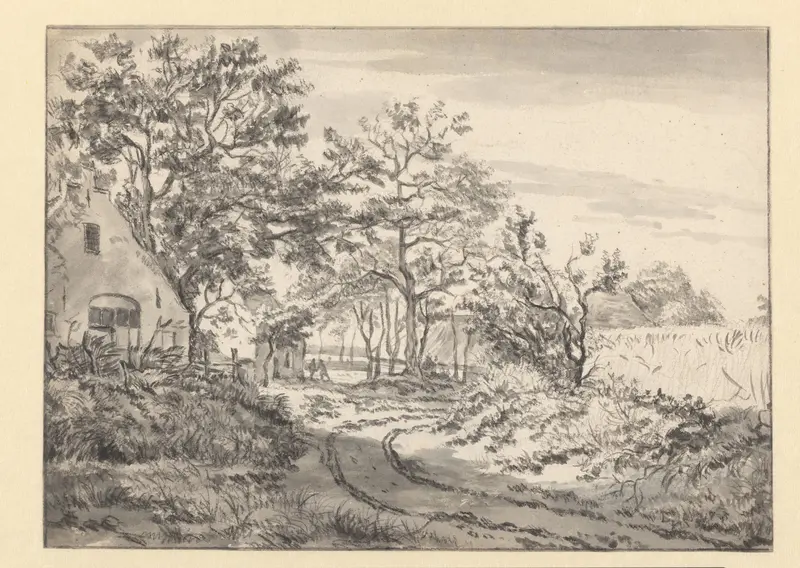 Landschap met een landweg langs een huis en rechts een maisveld Wall Art by Jan van Kessel - High-Resolution Digital Print