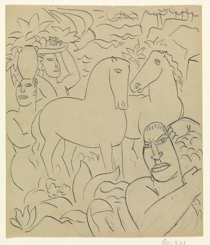 Landschap met een man, twee vrouwen en paarden Wall Art by Leo Gestel - High-Resolution Digital Print