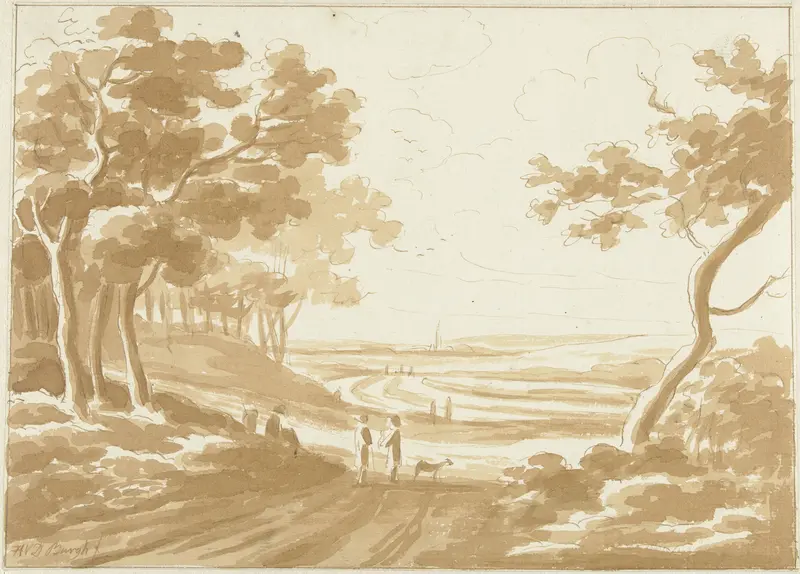 Landschap met een pad waarop mensen lopen Wall Art by Hendrik van der Burgh - High-Resolution Digital Print