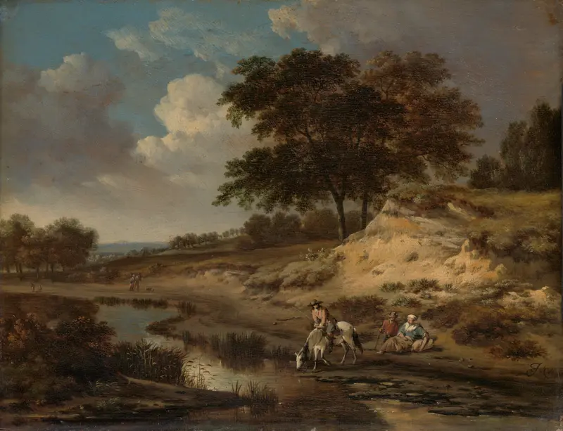 Landschap met een ruiter die zijn paard drenkt Wall Art by Jan Wijnants - High-Resolution Digital Print
