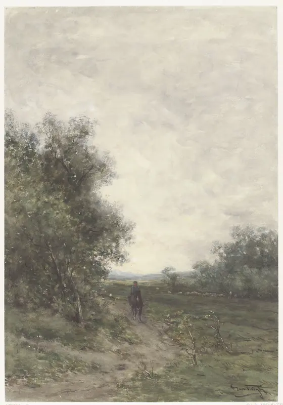 Landschap met een ruiter en een kudde schapen met herder Wall Art by Unknown - High-Resolution Digital Print