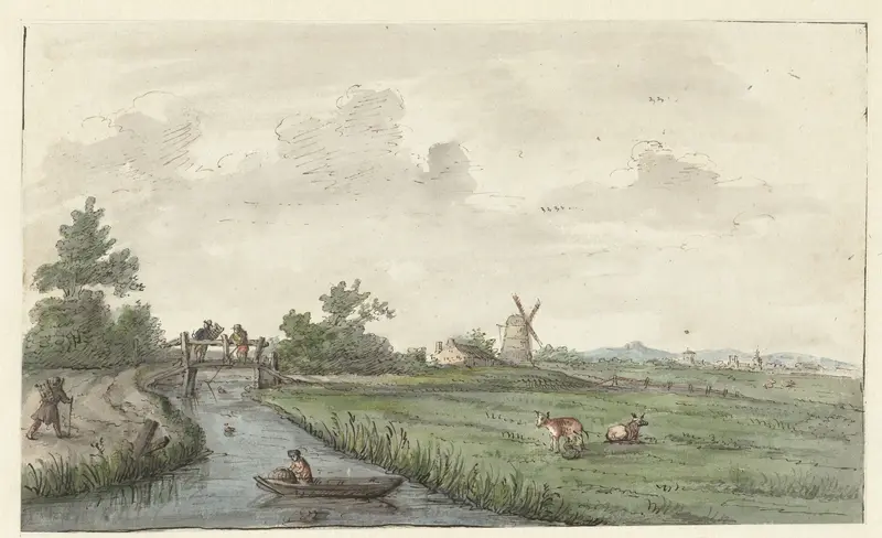 Landschap met een sloot en een landweg Wall Art by Unknown - High-Resolution Digital Print