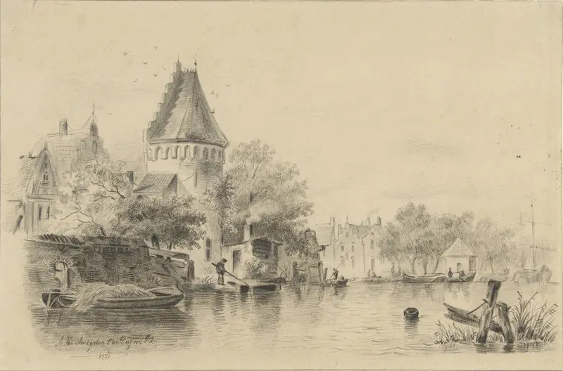 Landschap met een toren aan het water Wall Art by A. van Ameyden van Duyn Dzn. - High-Resolution Digital Print